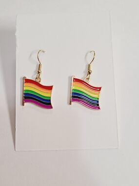 Gold-Tone Rainbow Flag Dangle Earrings - Pride Colors